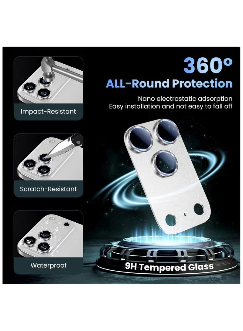 واقي عدسة كاميرا آيفون 17 برو، مُحسّن، قوي الالتصاق، مصنوع من سبيكة معدنية وزجاج مقوى، واقي شاشة الكاميرا الخلفية، غطاء مقاوم للكسر، ملحقات فضية اللون - Image 2